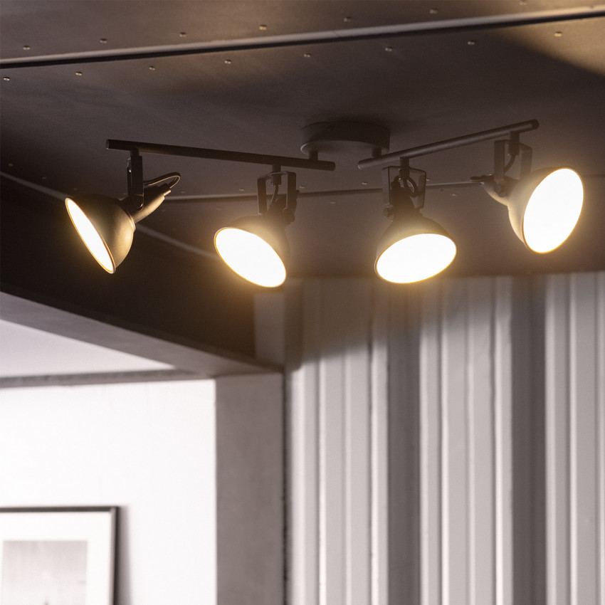 Product van Plafondlamp Verstelbaar Aluminium  met  4 Spots Emer Zwart