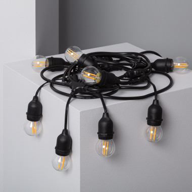 Kit Guirlande Waterproof 5.5m Noire + 8 Ampoules LED E27 Filament 4W