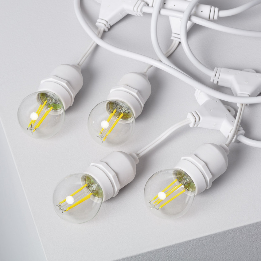 Product van Set van witte waterdichte IP65 slinger 5.5m + 8x E27 4W LED gloeidraad lampen