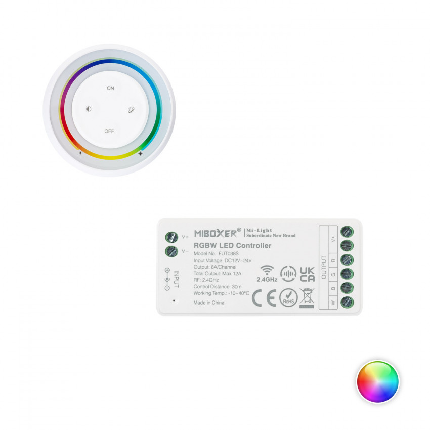 Produit de Contrôleur Variateur RGBW 12/24V DC + Télécommande RF Rainbow MiBoxer 