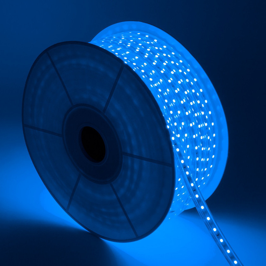 Product van LED Strip Blauw dimbaar 50m 220V AC  60 LED/m In te korten om de 100cm Breedte 14mm