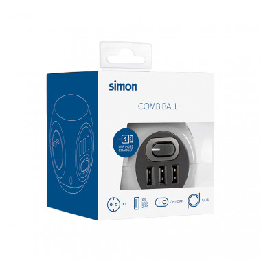 Produkt od 1,4m Prodlužovačka Combiball 3 x Zásuvka typu F Schuko + 3 USB-A SIMON BM516301