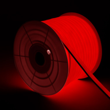 Szpula Neon LED 7.5 W/m  Ściemnialna 220V AC 120 LED/m 50m Półokrągła 180º Czerwona IP67 Cięcie co 100 cm