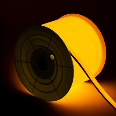 50m Role Stmívatelného Neon LED Pásku 7.5 W/m 220V AC 120LED/m IP67 Půlkruhového 180º Žlutá Střih každých 100 cm