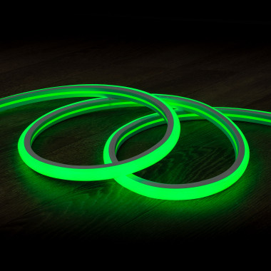 Striscia LED Neon 7.5 W/m Regolabile 220V AC 120 LED/m Semicircolare 180º  Verde IP67 su Misura Taglio ad ogni 100 cm - Ledkia