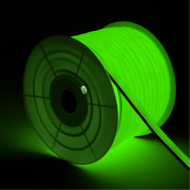 50m Role Stmívatelného Neon LED Pásku 7.5 W/m 220V AC 120LED/m IP67 Půlkruhový 180º Zelená Střih každých 100 cm