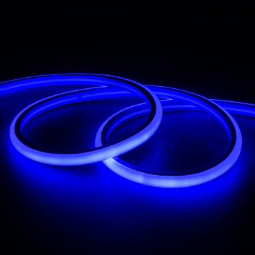 Product LED Neon Strip 7,5 W/m Dimbaar 220V AC 100 LED/m Halfrond 180º Blauw IP67 te knippen om de 100 cm 