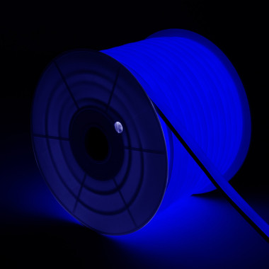 50m Role Stmívatelného Neon LED Pásku 7.5 W/m 220V AC 120LED/m IP67 Půlkruhový 180º Modrá Střih každých 100 cm