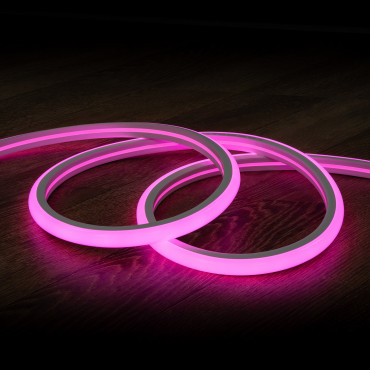 Product 220V AC Dimmable 7.5 W/m Semicircular Neon LED Strip 120 LED/m in Pink IP67 Custom Cut every 100cm