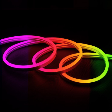 Product Neon LED Strip 11 W/m RGB   220V AC 60 LED/m  Halfrond 180º IP67 te knippen om de 100 cm 