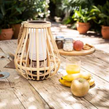 Lampada da Tavolo da Esterni LED Portatile con Pile in Rattan