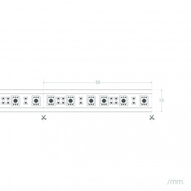 Product of 5m 12V DC SMD5050  60LED/m IP20 LED Strip 10mm Wide Cut every 5cm