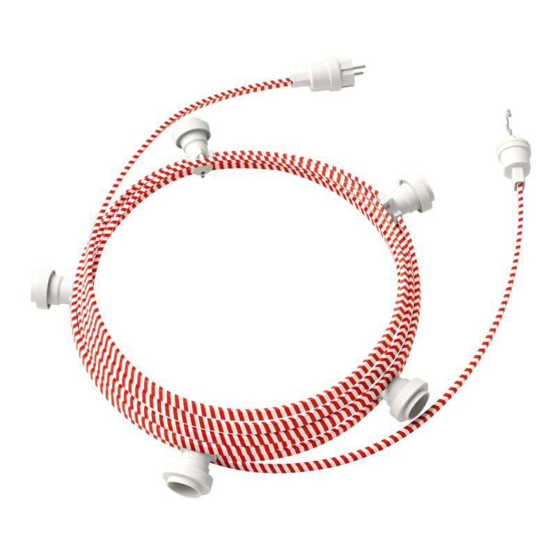 Product van Licht Slinger Outdoor Lumet System 7,5m met 5 E27 Fittingen Wit Creative-Cables  CATE27B075