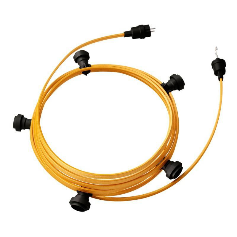 Product van Licht Slinger Outdoor Lumet System 7,5m met 5 E27 Fittingen Zwart Creative-Cables CATE27N075