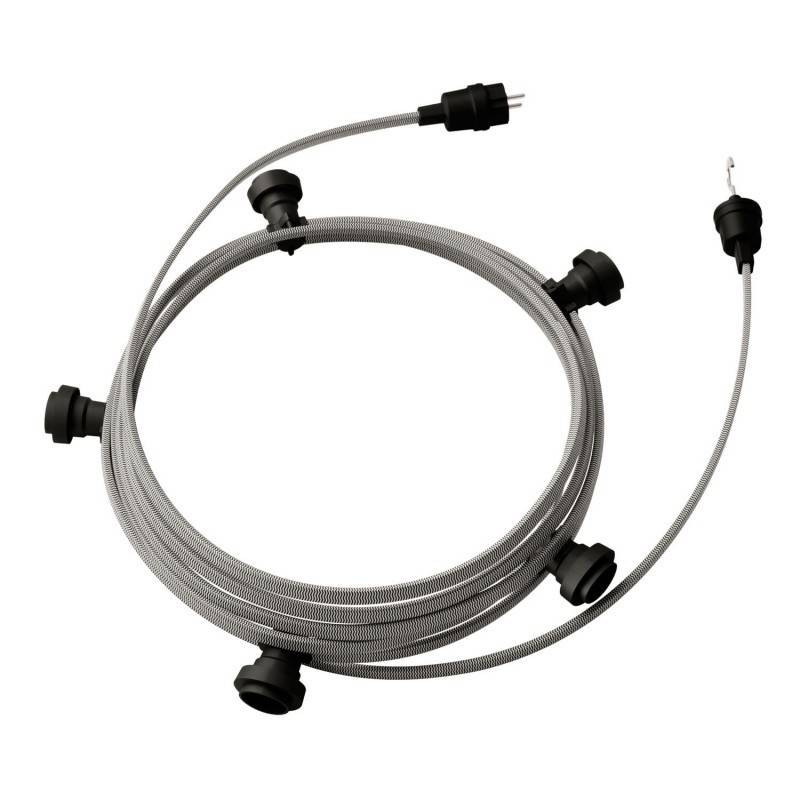 Product van Licht Slinger Outdoor Lumet System 7,5m met 5 E27 Fittingen Zwart Creative-Cables CATE27N075