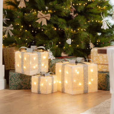 Pack de 3 Boîtes Cadeaux de Noël LED Ribbon