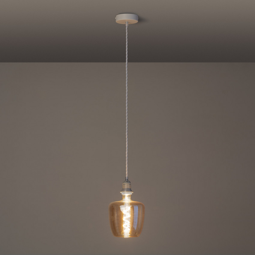 Product of White Lampholder Braided Textile Cable Pendant Lamp 