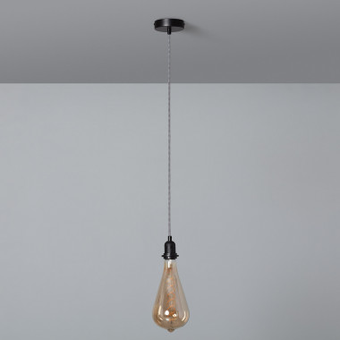 Pendant Lamp Holder with Lampholder Black & White Textile Cable