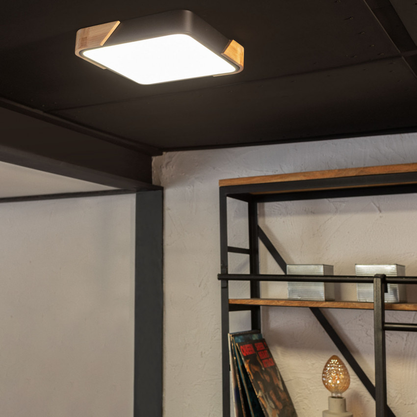Product van Plafondlamp LED 18W  Vierkant Hout  325x325 mm CCT Selecteerbare  Semi-Dari