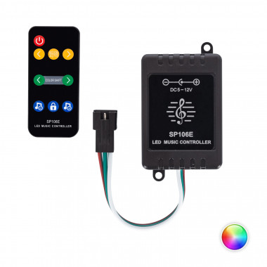 Product van Controller Regelaar Muziek LED Strip RGB Digital SPI 5-12V DC  met IR Afstandsbediening