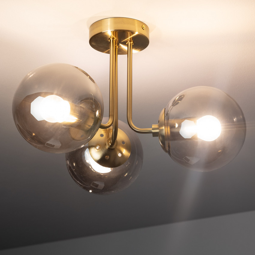 Product of Moonlight Brass Metal & Glass 3 Spotlight Ceiling Lamp