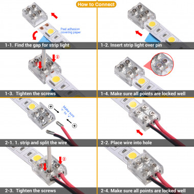 Connecteur câblé pour Ruban LED 12/24V DC avec Vis - Ledkia