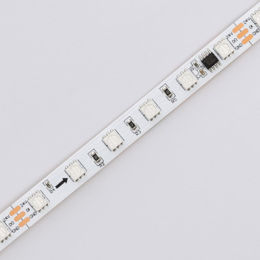 Ruban LED 24V DC 60LED/m RGB 5m IP20 Largeur 10mm Coupe tous les 10cm avec  Télécommande RF Sans Fil et Bloc d'Alimentation - Ledkia