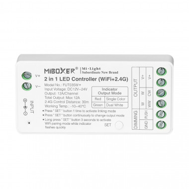 Controller  Wifi LED Monocolor/CCT 12/24V DC MiBoxer FUT035W+ Compatibel met drukknop