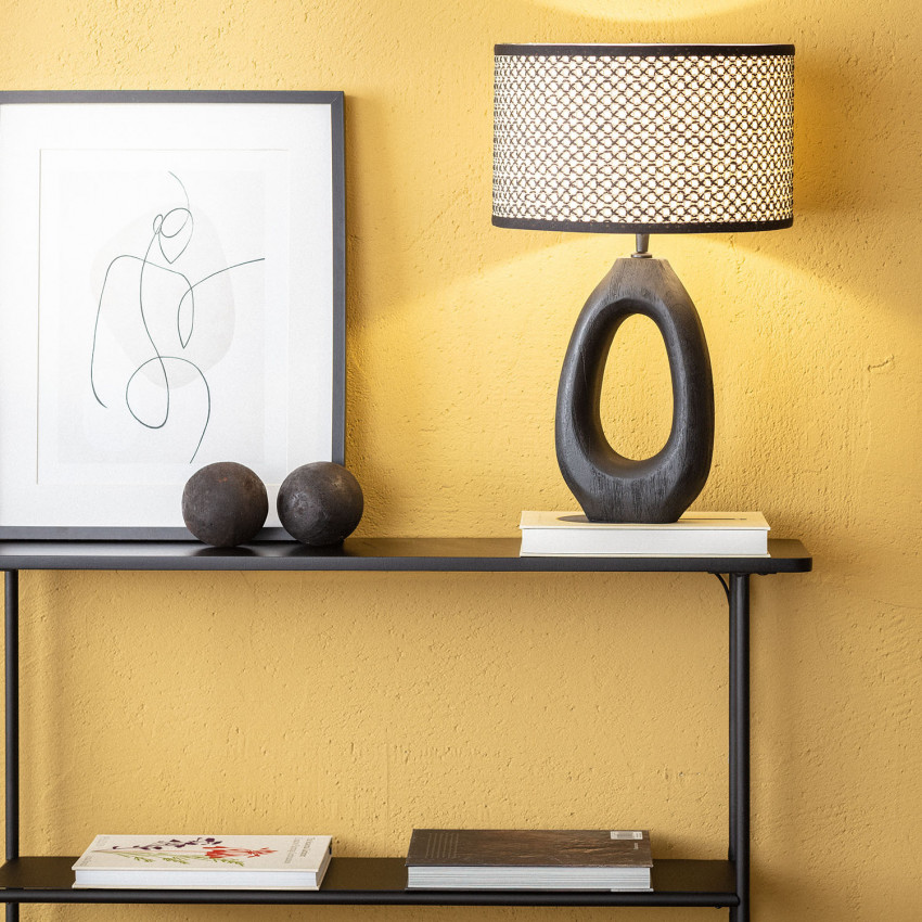 Product of Darshan Wooden Table Lamp in Black ILUZZIA 
