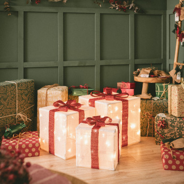 Balení 3 Vánočních dárkových krabic na baterie LED Noelle