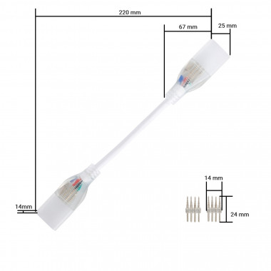 Product van Connectorkabel Neon LED Strip 11 W/m RGB 220V AC 60 LED/m IP67 in te korten om de 100 cm