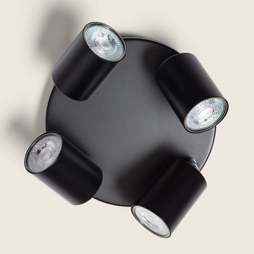 Product van Plafondlamp Verstelbaar  Rond Metaal Albus Zwart met 4 Spots  