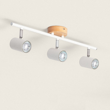 Plafond Lamp Verstelbaar Albus Hout en Metaal 3 Spots