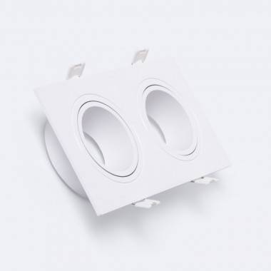 Product van Downlight Ring Vierkant Wit voor twee LED lampen GU10 / GU5.3 Zaagmaat 73x173 mm