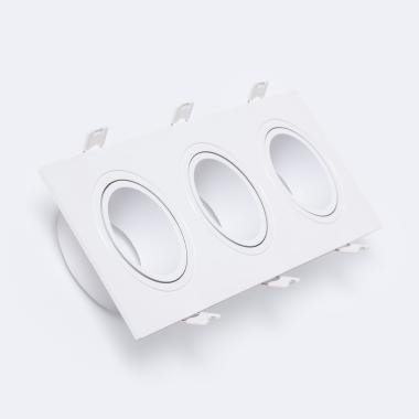 Downlight Vierkant Kantelbaar Wit voor drie LED Lampen GU10 / GU5.3 Zaagmaat 235x75 mm