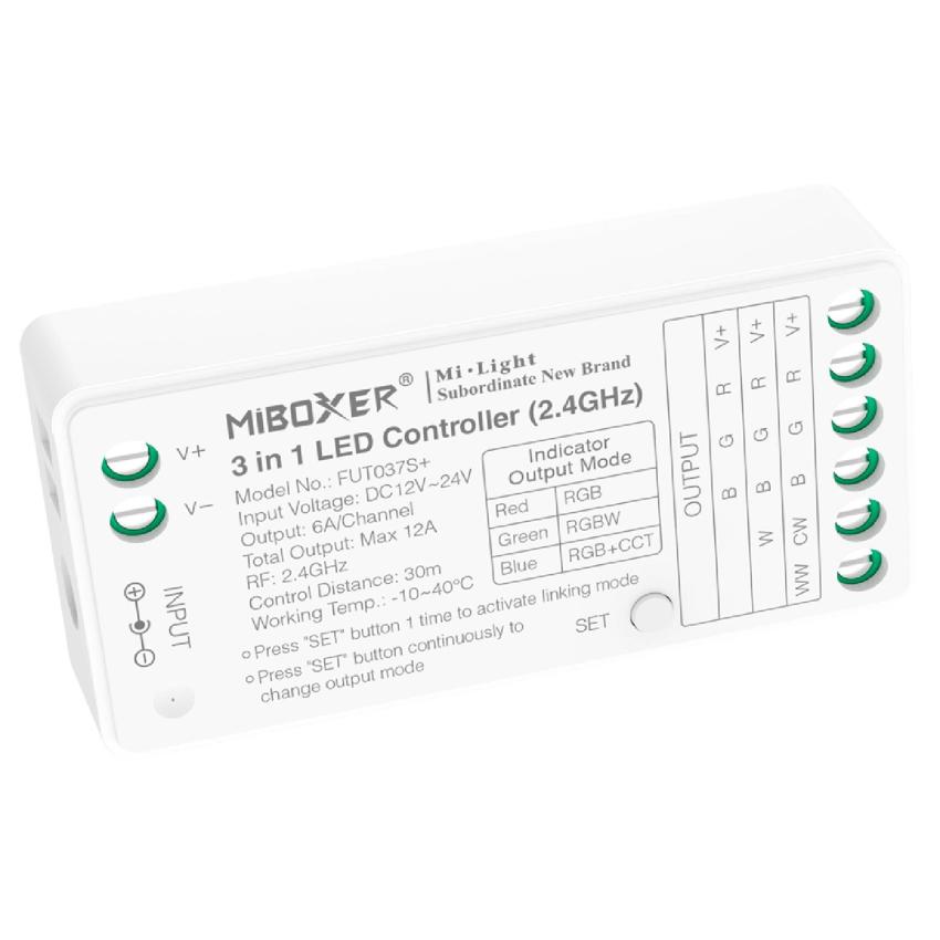 Product van Controller  3 en 1 LED RGB/RGBW/RGB+CCT 12/24V DC MiBoxer FUT037S+ 