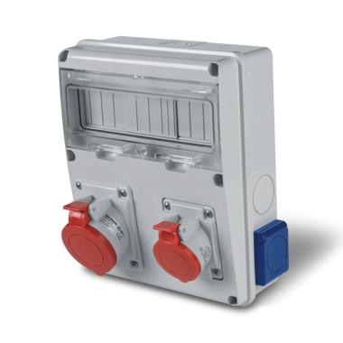 Product SCAME Switchboard with 11 DIN 2 socket modules 3P+N+T 16 A + 2 F-type sockets - IP44