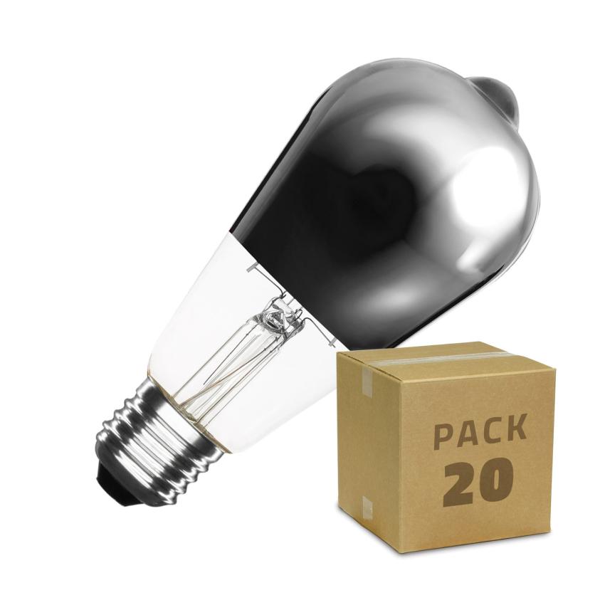 Produit de Boîte de 20 Ampoules LED E27 Filament Dimmable 7.5W ST64 Chrome Reflect Big Lemon Blanc Chaud