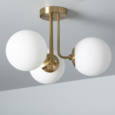 Moonlight Brass Metal & Glass 3 Spotlight Ceiling Lamp