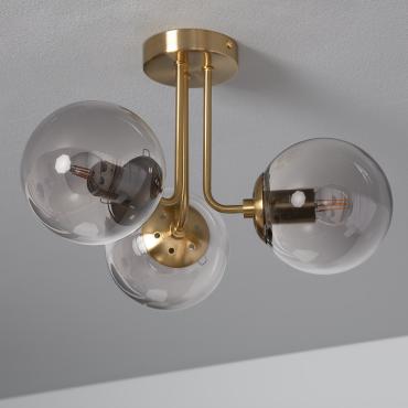 Industriële Plafondspots - messing - Met 3 E14 Fitting - Metaal en Glas Spotlights - 46 x 18 x 18.5