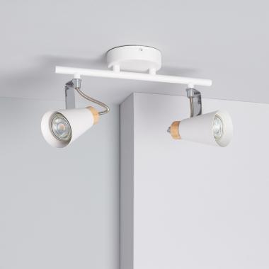 Prodotto da Lampada da Soffitto Orientabile in Metallo e Legno 2 Faretti Mara