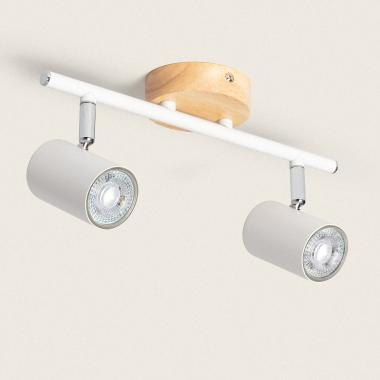 Lampada da Soffitto Orientabile Legno e Metallo 2 Faretti Albus