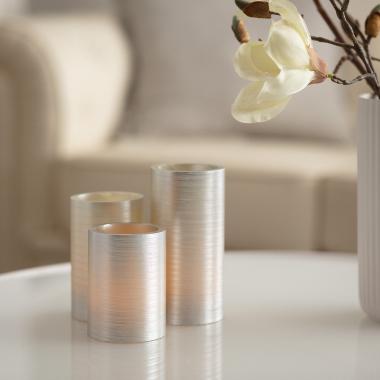 Pack of 3u LED Natural Wax Special Flame Candles in Silver