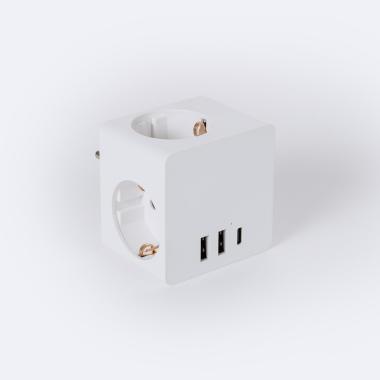 Product van Adapter Stekker Schuko F-type Drievoudige aansluiting 2 USB + 1 USB-C  