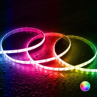 Striscia LED RGB 12V DC SMD5050 60LED/m 5m IP65 Larghezza 10mm Taglio ogni 10cm