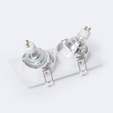 Produit de Collerette Downlight Carré Blanche pour deux Ampoules LED GU10 / GU5.3 Taille 73x173 mm