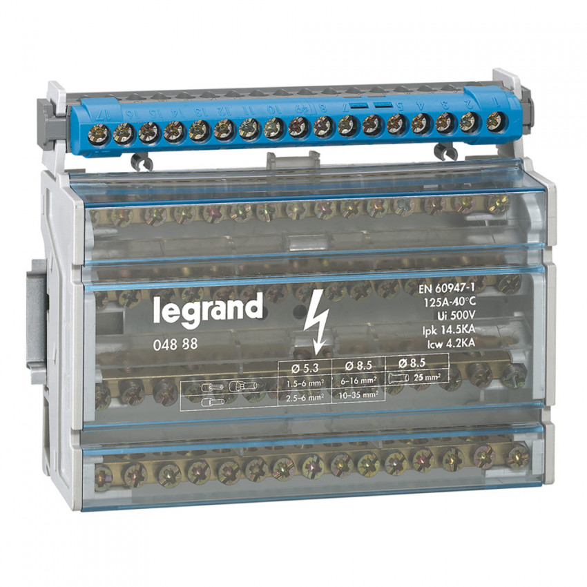 Modular-Verteiler Monoblock 4P 125 A 15 Anschlüsse 8 Module LEGRAND 004888