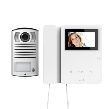 Set Video-Türsprechanlage 2 Häuser 2 Leitungen mit Panel LINEA 2000 und 2 Monitoren Serie 8 TEGUI 378122 - Weiß