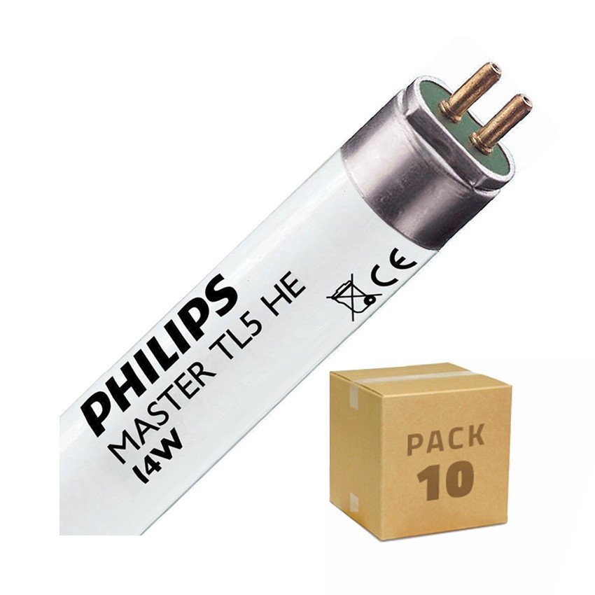Pack Leuchtstoffröhre Dimmbar PHILIPS T5 HE 55 cm Zweiseitige Einspeisung 14W (10 Stk)  