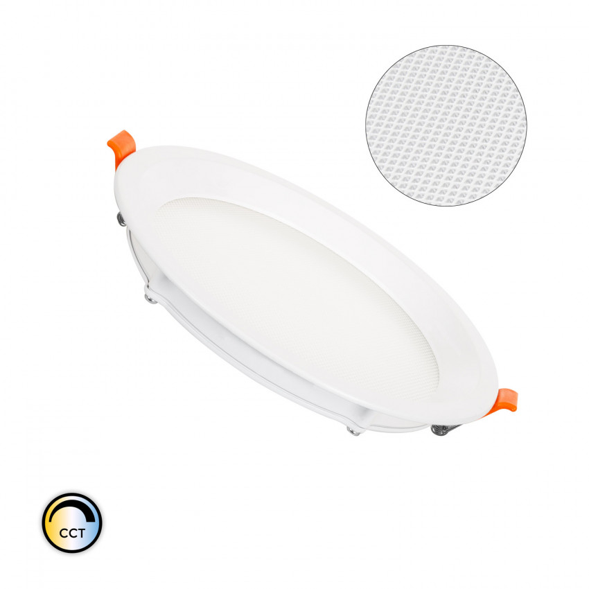 LED-Deckeneinbauleuchte 16W Wählbar CCT Rund Slim Mikroprismatisch (UGR17) LIFUD Ausschnitt Ø 150 mm